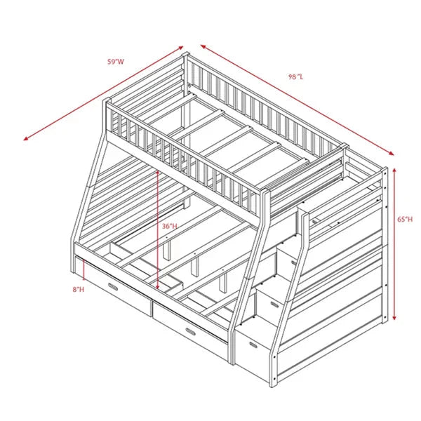 Twin over Twin Staircase Bunk Bed with Twin Size Trundle in White