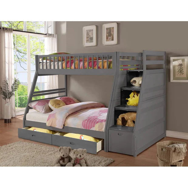 Twin over Twin Staircase Bunk Bed with Twin Size Trundle in White