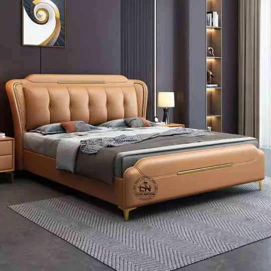 King Size Bed with Upholstered Soft Headboard, Strong Wooden Frame; Storage Options – Luxurious Leatherette Finish;