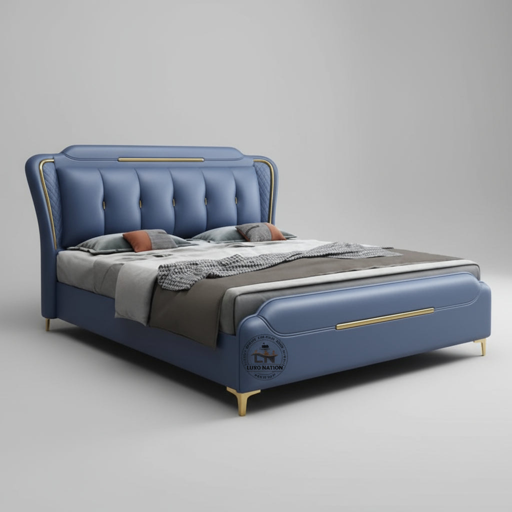 King Size Bed with Upholstered Soft Headboard, Strong Wooden Frame; Storage Options – Luxurious Leatherette Finish;