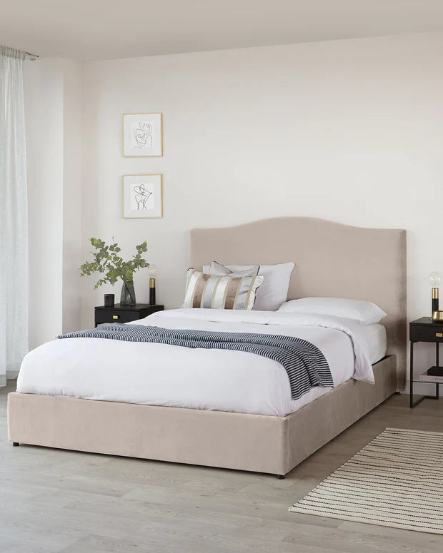 Bed with Strong Frame, Elegant Wooden Premium Finish, and Comfortable Headboard for Modern