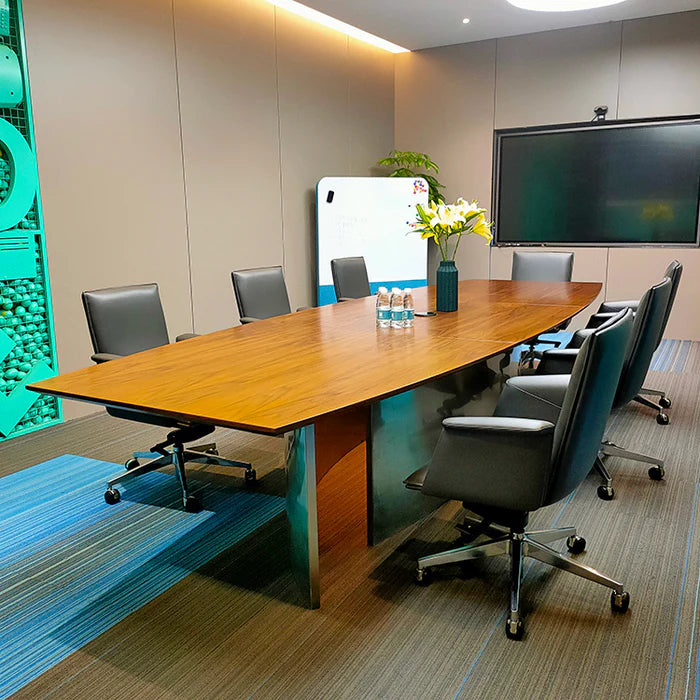 Meeting Room Conference Table Top Made in MDF and Veneer with Polish and Base in MS Legs Style