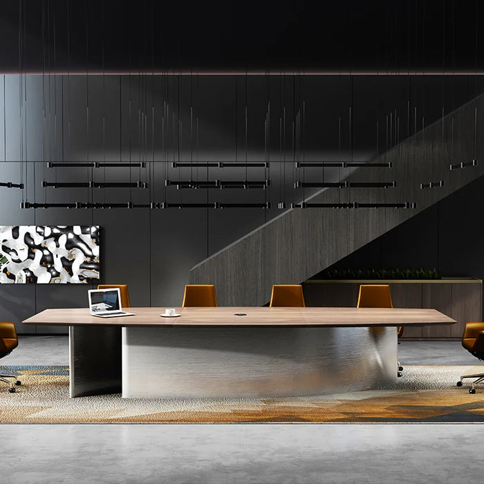 Meeting Room Conference Table Top Made in MDF and Veneer with Polish and Base in MS Legs Style