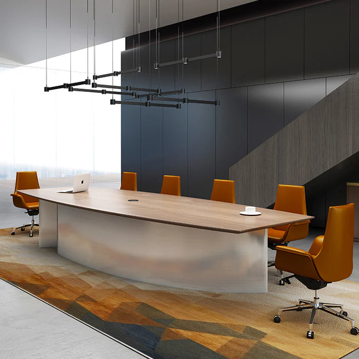 Meeting Room Conference Table Top Made in MDF and Veneer with Polish and Base in MS Legs Style