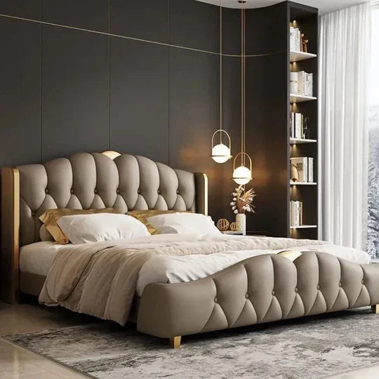 Royal Upholstered Leatherette Bed with Headboard, Solid Wood Frame Storage Option – Luxurious Contemporary Design