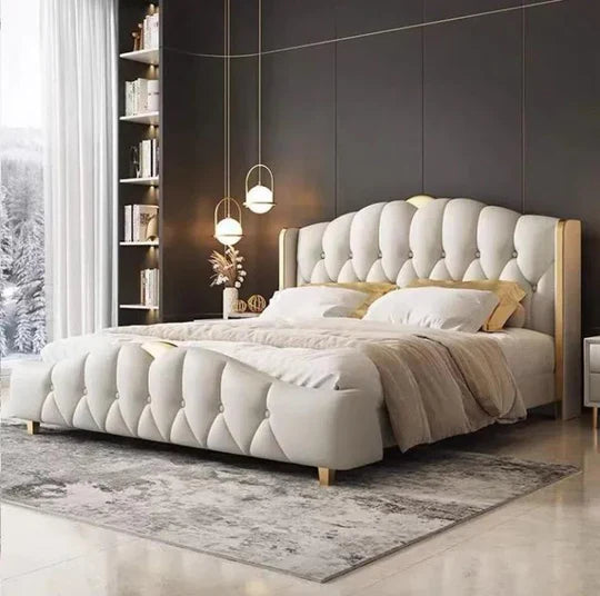 Royal Upholstered Leatherette Bed with Headboard, Solid Wood Frame Storage Option – Luxurious Contemporary Design