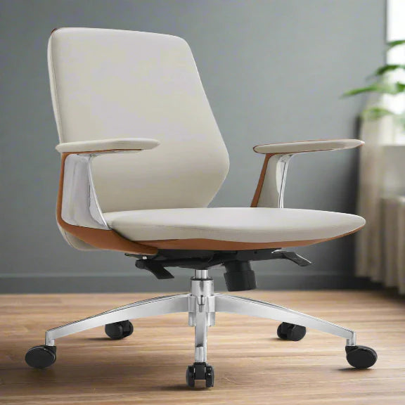 Felix Luxury Mid-Back Chair [White-Beige]