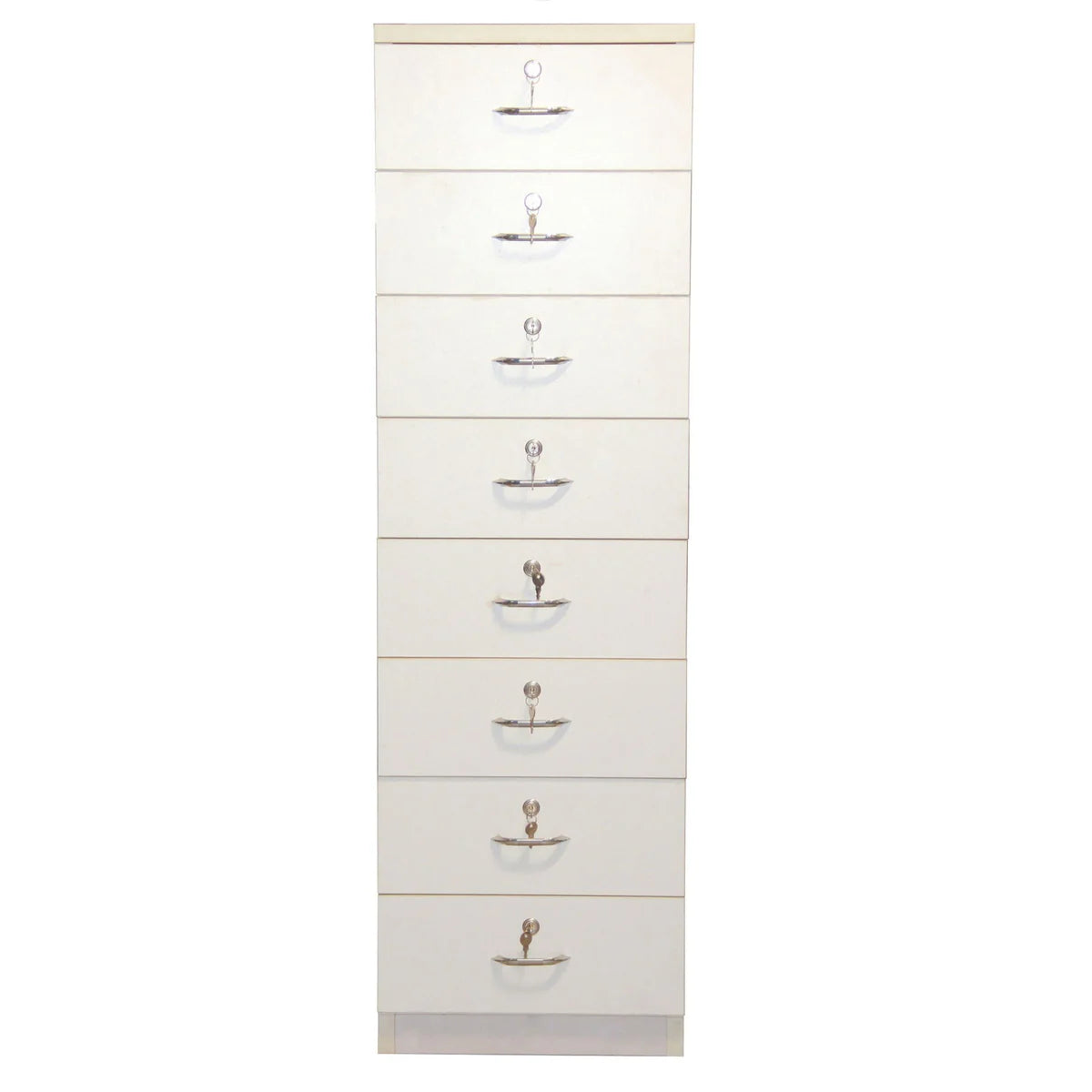 White Wooden 8 Shelf Drawer Unit with Lock