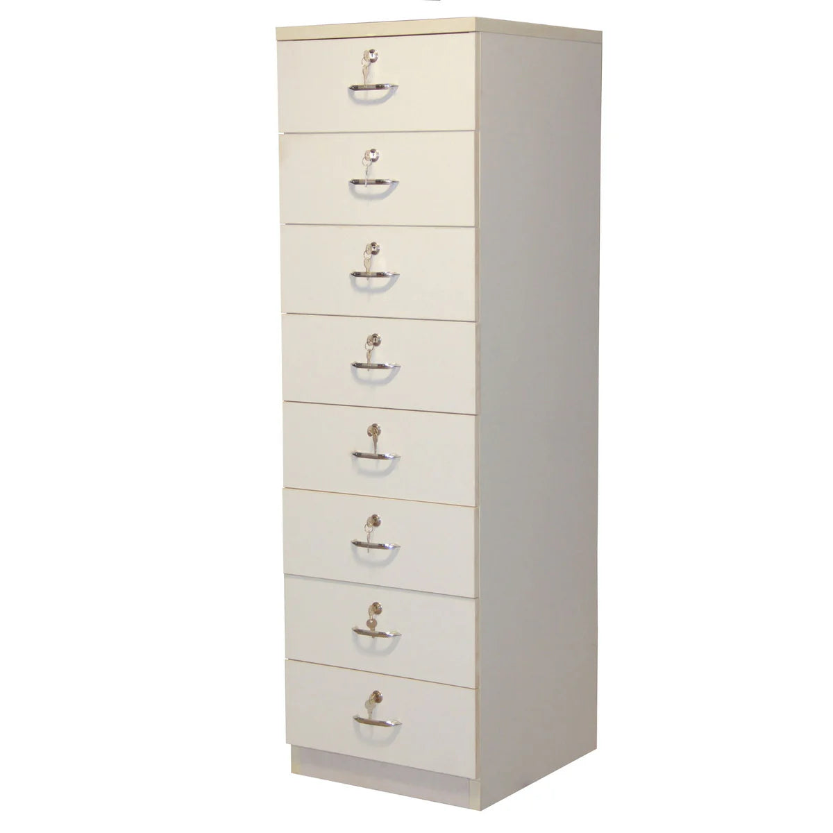 White Wooden 8 Shelf Drawer Unit with Lock