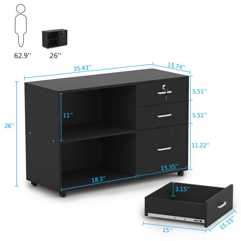 Wooden Drawer and Pedestal with Wheel Base
