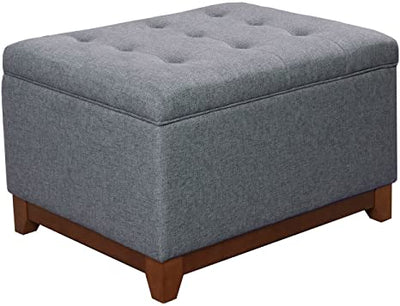 Wooden Frame Fabric Ottoman with Storage