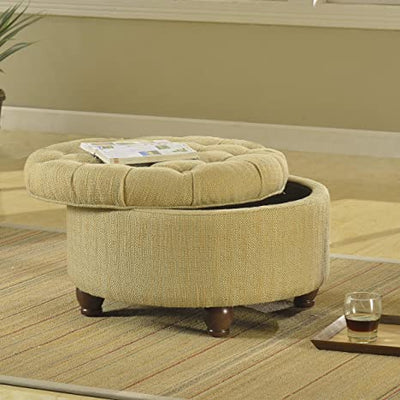 Wooden Frame Fabric Ottoman with Storage