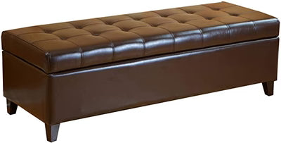 Wooden Frame Leatherette Ottoman with Storage