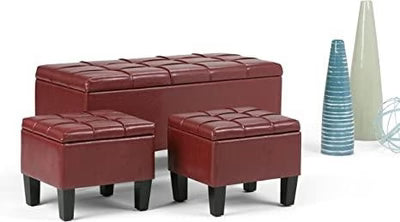 Wooden Frame Leatherette Ottoman with Storage