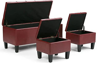 Wooden Frame Leatherette Ottoman with Storage