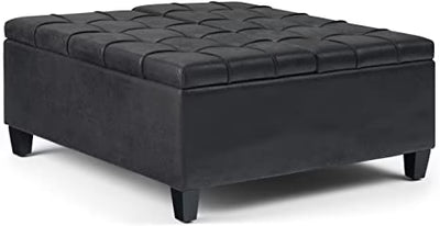 Wooden Frame Leatherette Ottoman with Storage