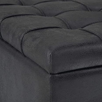 Wooden Frame Leatherette Ottoman with Storage
