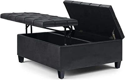 Wooden Frame Leatherette Ottoman with Storage