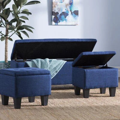 Wooden Frame Leatherette Ottoman with Storage