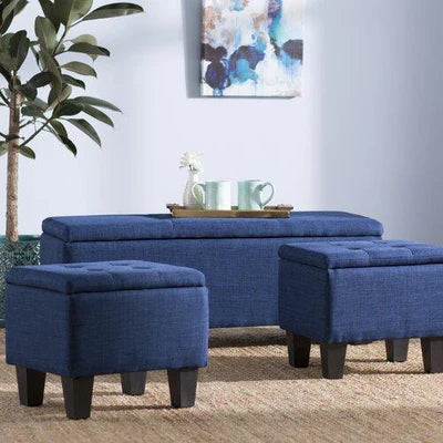 Wooden Frame Leatherette Ottoman with Storage