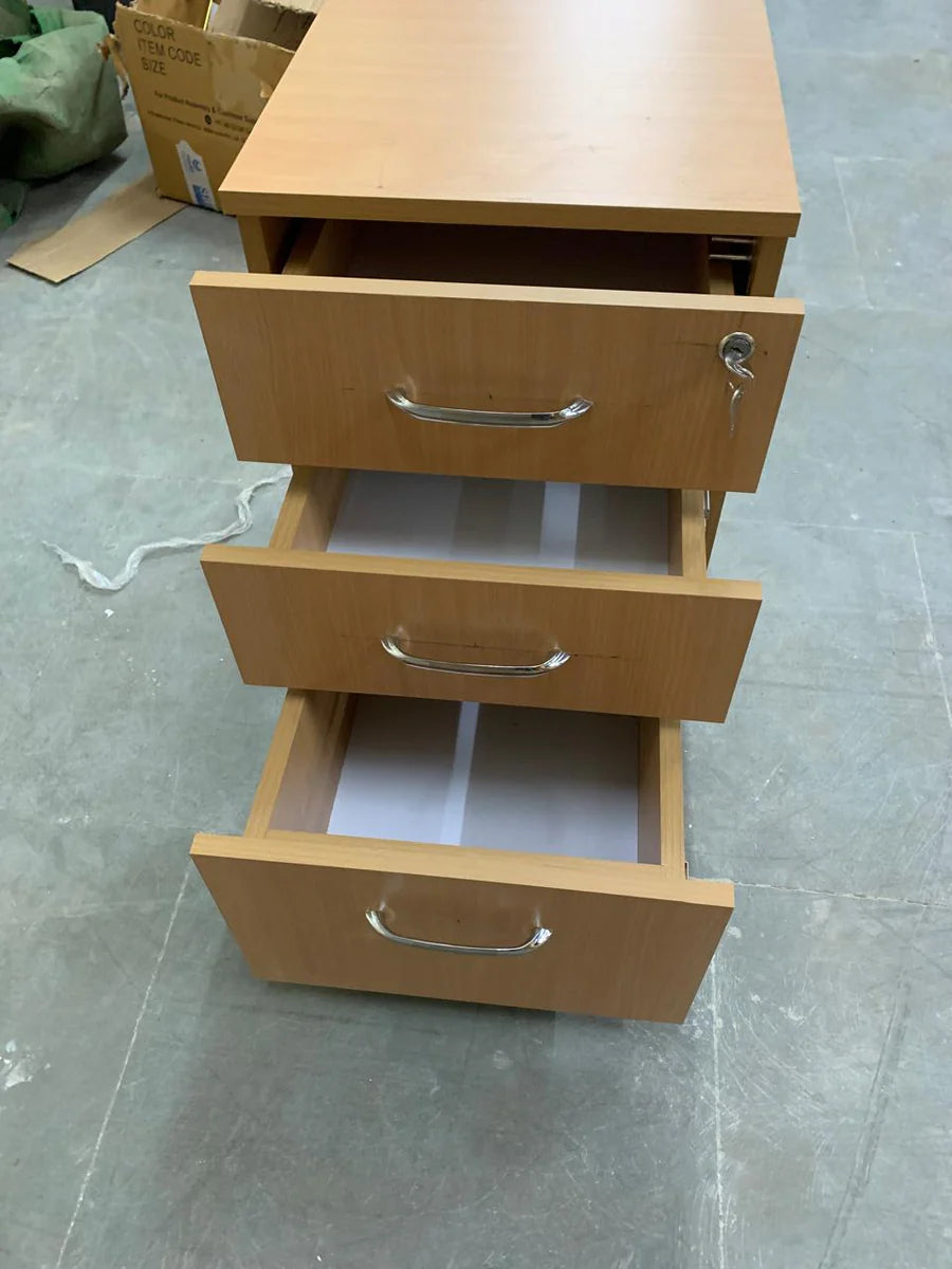 Wooden Pedestal Made in Particle Board with Drawers with Lockable