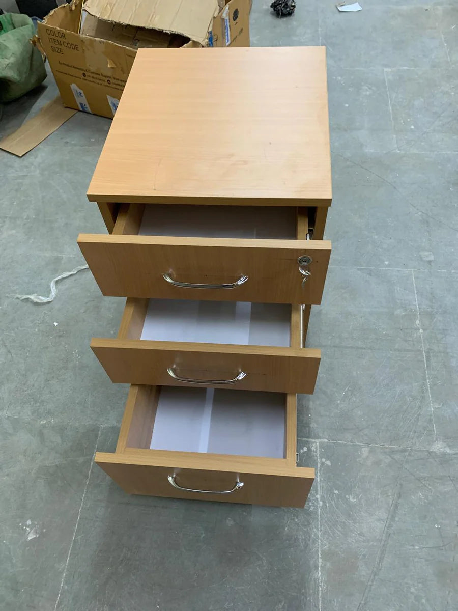 Wooden Pedestal Made in Particle Board with Drawers with Lockable