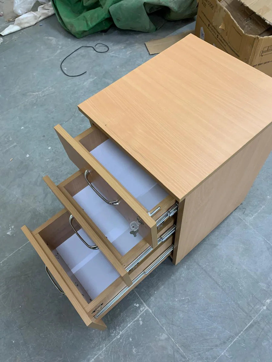 Wooden Pedestal Made in Particle Board with Drawers with Lockable