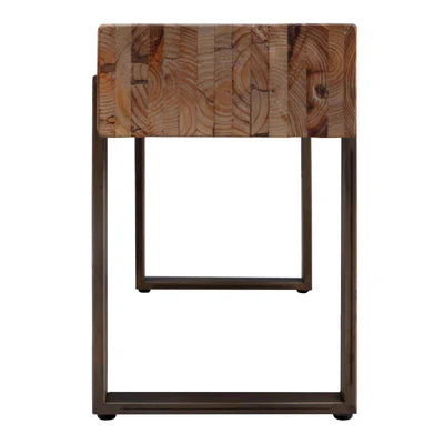 Wooden Upholstery &amp; Metal Base Ottoman