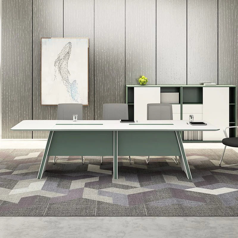 Meeting Room Table PU Finished Conference Table White Top and 3 Legs Style Base Design Made in MDF and Veneer with PU Polish