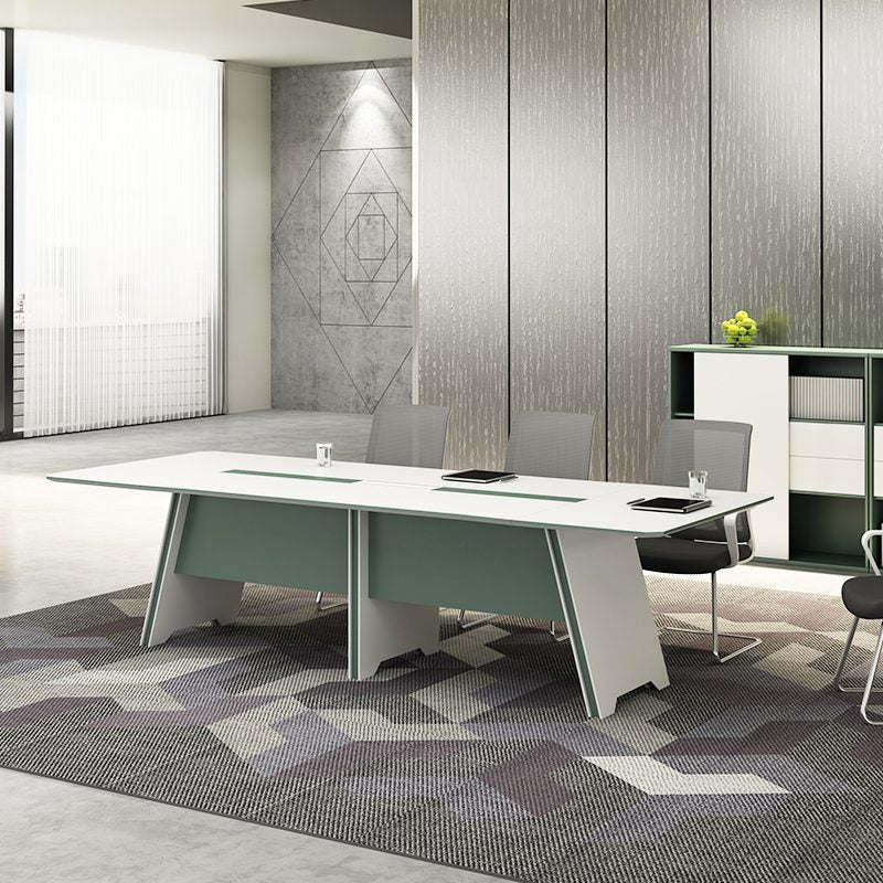 Meeting Room Table PU Finished Conference Table White Top and 3 Legs Style Base Design Made in MDF and Veneer with PU Polish