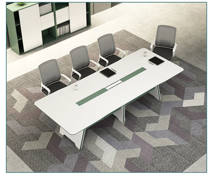 Meeting Room Table PU Finished Conference Table White Top and 3 Legs Style Base Design Made in MDF and Veneer with PU Polish