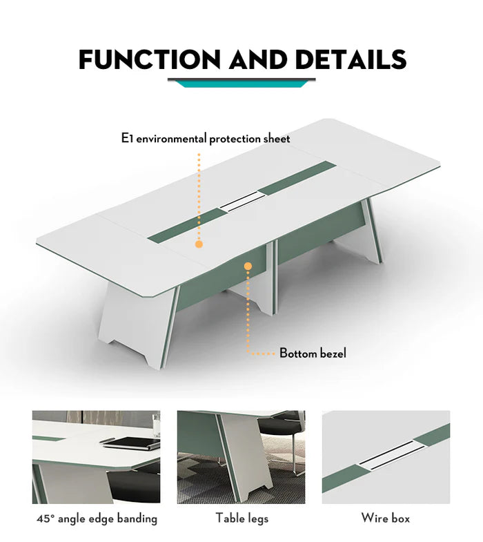Meeting Room Table PU Finished Conference Table White Top and 3 Legs Style Base Design Made in MDF and Veneer with PU Polish