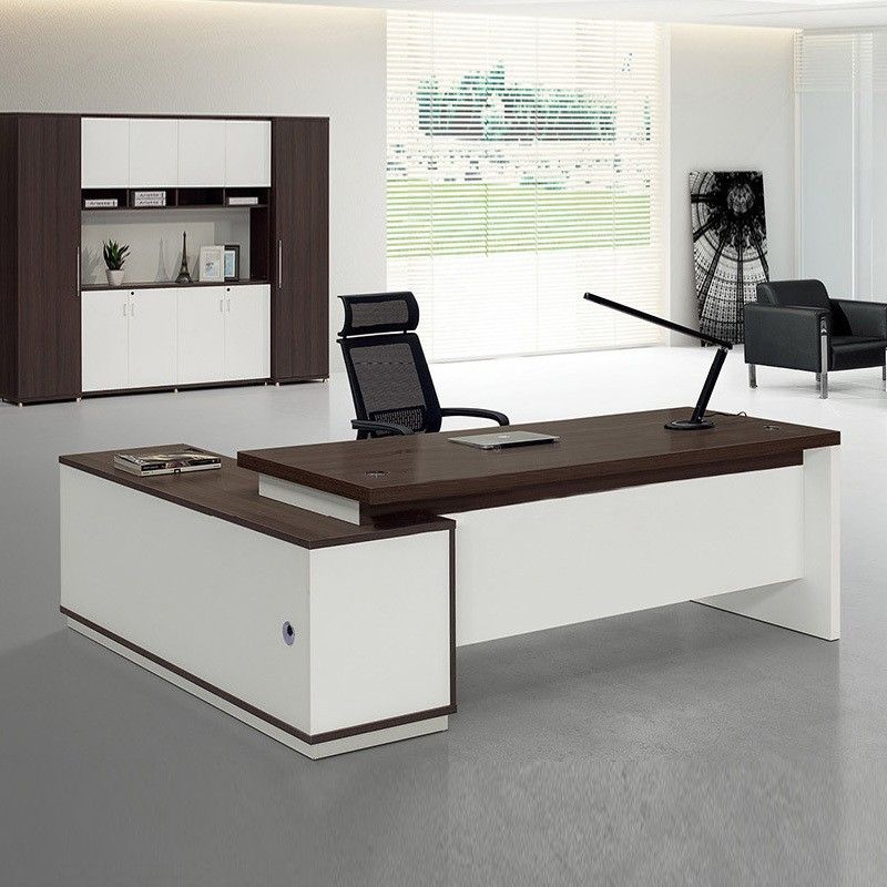 Director and Executive L Shape Office Table Made Particle Board with Side Unite and CPU Space