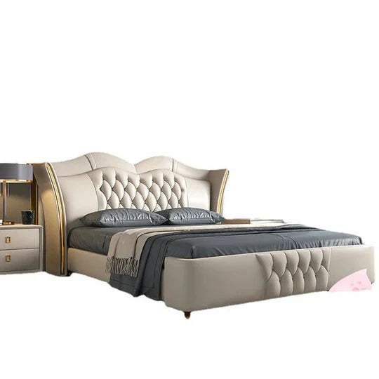 Royale Upholstered King Size Bed – Solid Wood Frame, High-Density Foam, Headboard with Neck Support, Metal Feet