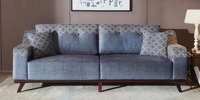 Luxury 3 Seater Sofa with Designer Cushions, Elegant Velvet Finish for Modern Living Rooms.