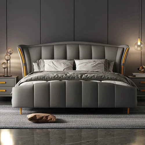 Leatherette Upholstered Bed – Headboard, Solid Wood Frame; Storage Options for Stylish Bedrooms