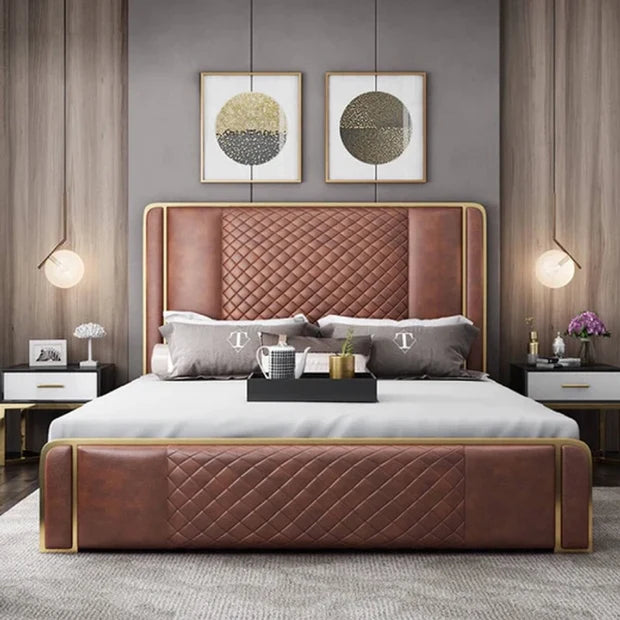 Luxury King Size Bed for Home Furniture Leather with Storage and Hydraulic, plywood frame