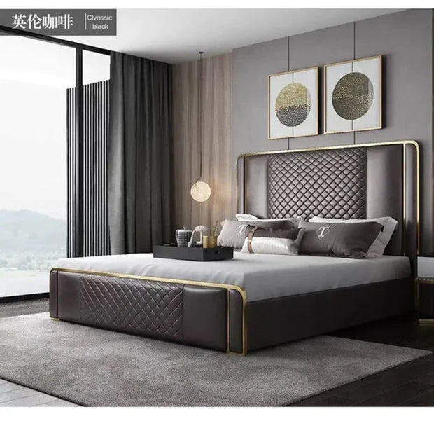 Luxury King Size Bed for Home Furniture Leather with Storage and Hydraulic, plywood frame
