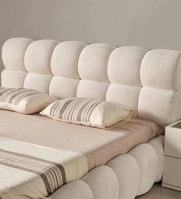 King-Size Bed – Plush Bouclé Upholstery, Hydraulic Under-Bed Storage, Solid Build, Stylish Design