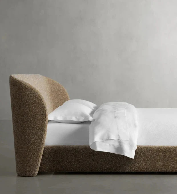 King-Size Bed Brown Fabric – Stylish Fabric Upholstery, Solid Built, Plywood, Raised Platform, Easy Self-Assembly, No Storage